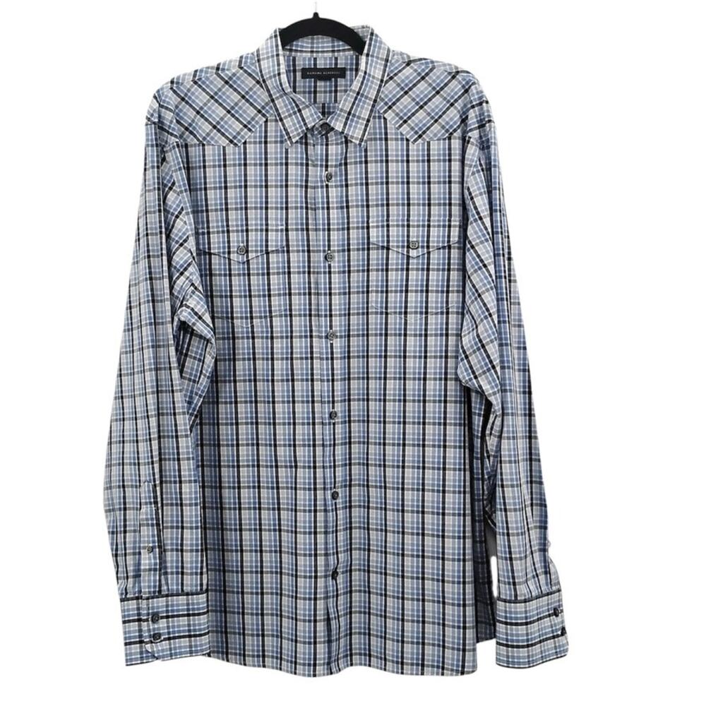 Banana Republic Plaid Dress Shirt Button Up Plaid Flap Pockets Blue White XL